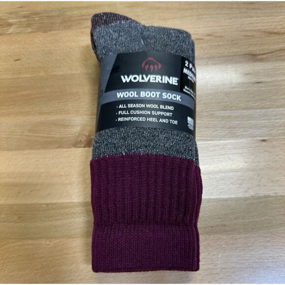 Wolverine Women's Wool Boot Socks sz M Medium 6-9 MAROON 2 Pairs - Picture 1 of 6